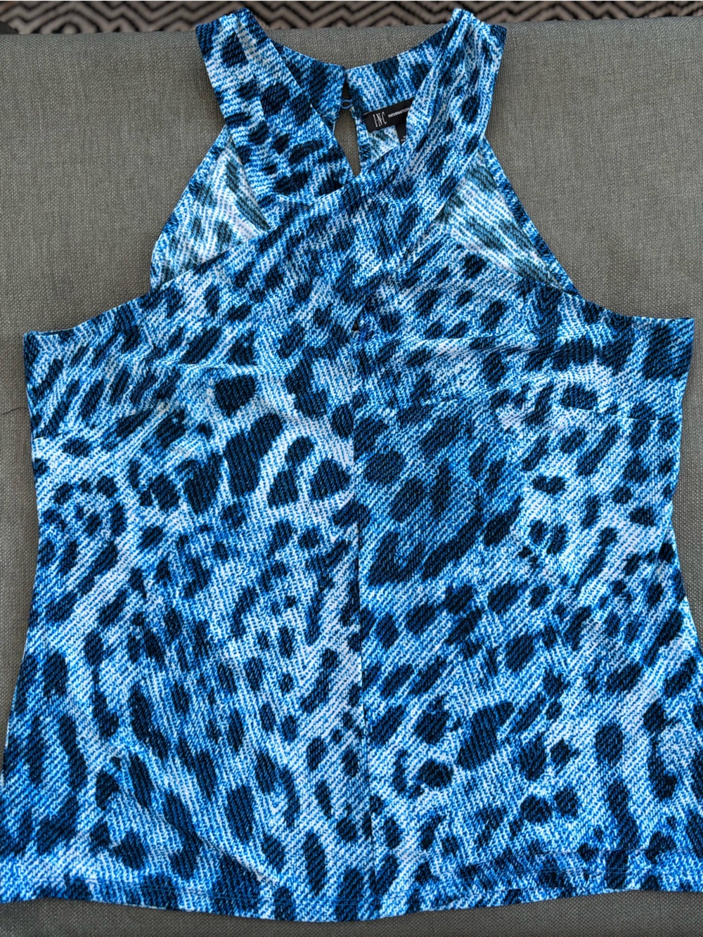 INC International Concepts Blue Animal Print Halter Tank
